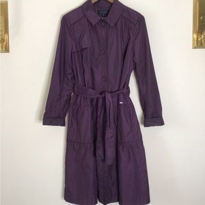 Escada Sport Fuchsia Purple Trench Coat 40 (M/10) Tiered Button/Belt Pockets